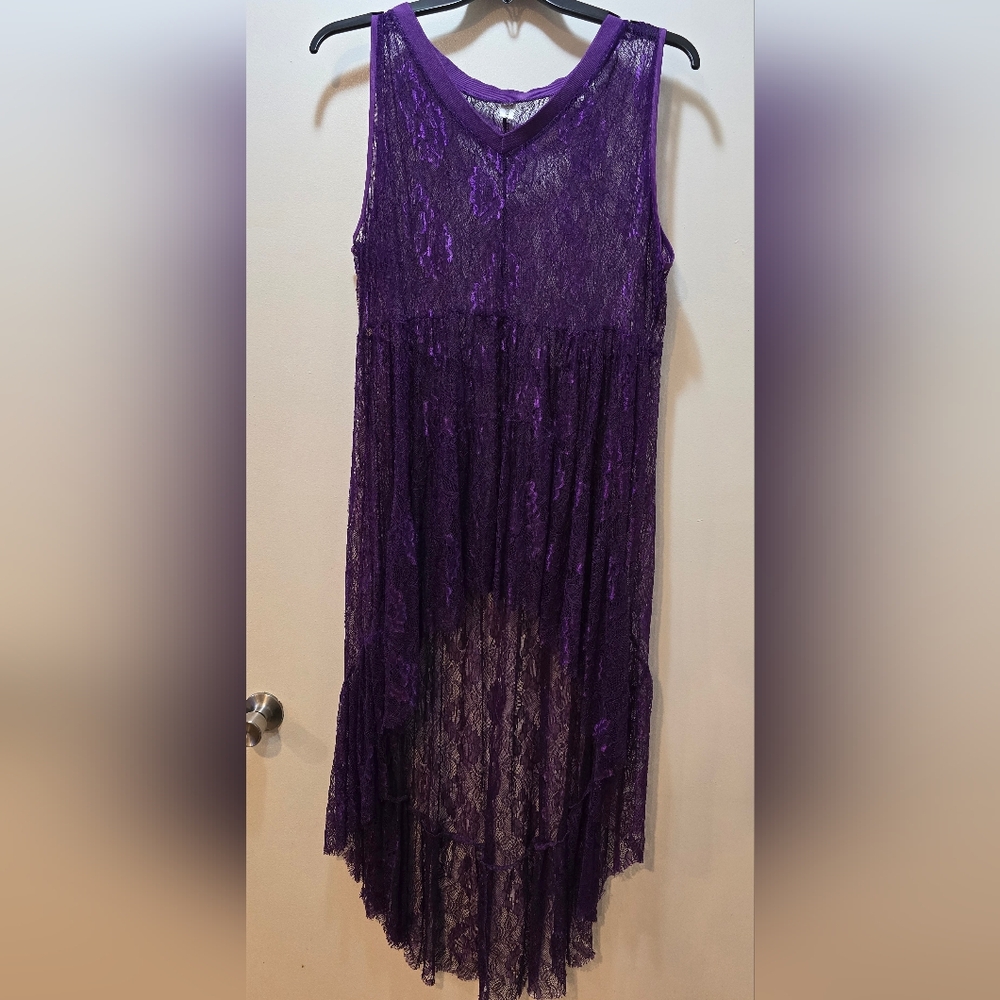 Asymmetrical Lace Dress Overlay in Purple
